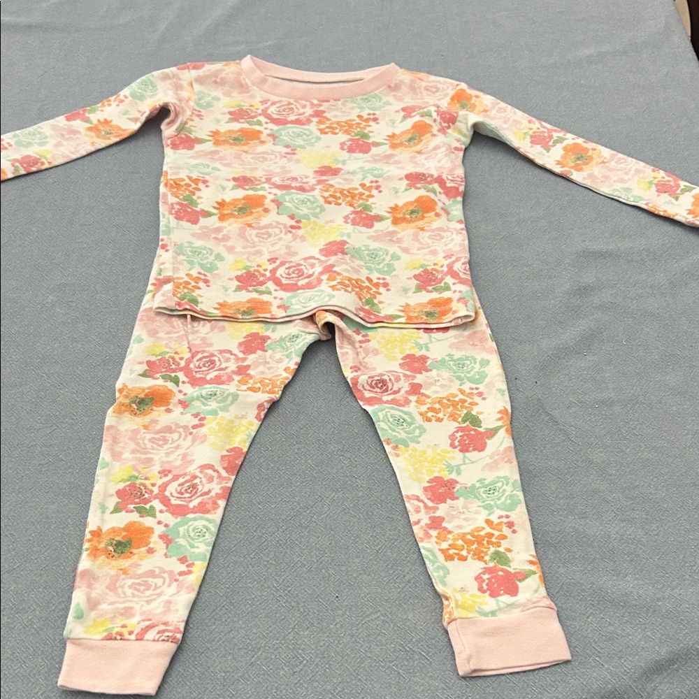 Floral Kids Pajama Set - Pink, Orange, and Green